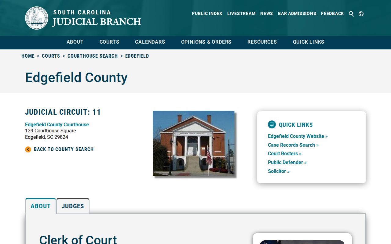 Edgefield County warrant records, official courthouse and court directory
