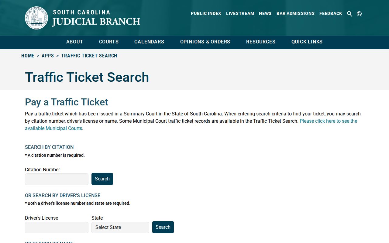 Edgefield County traffic warrant search, blank state traffic ticket lookup fields