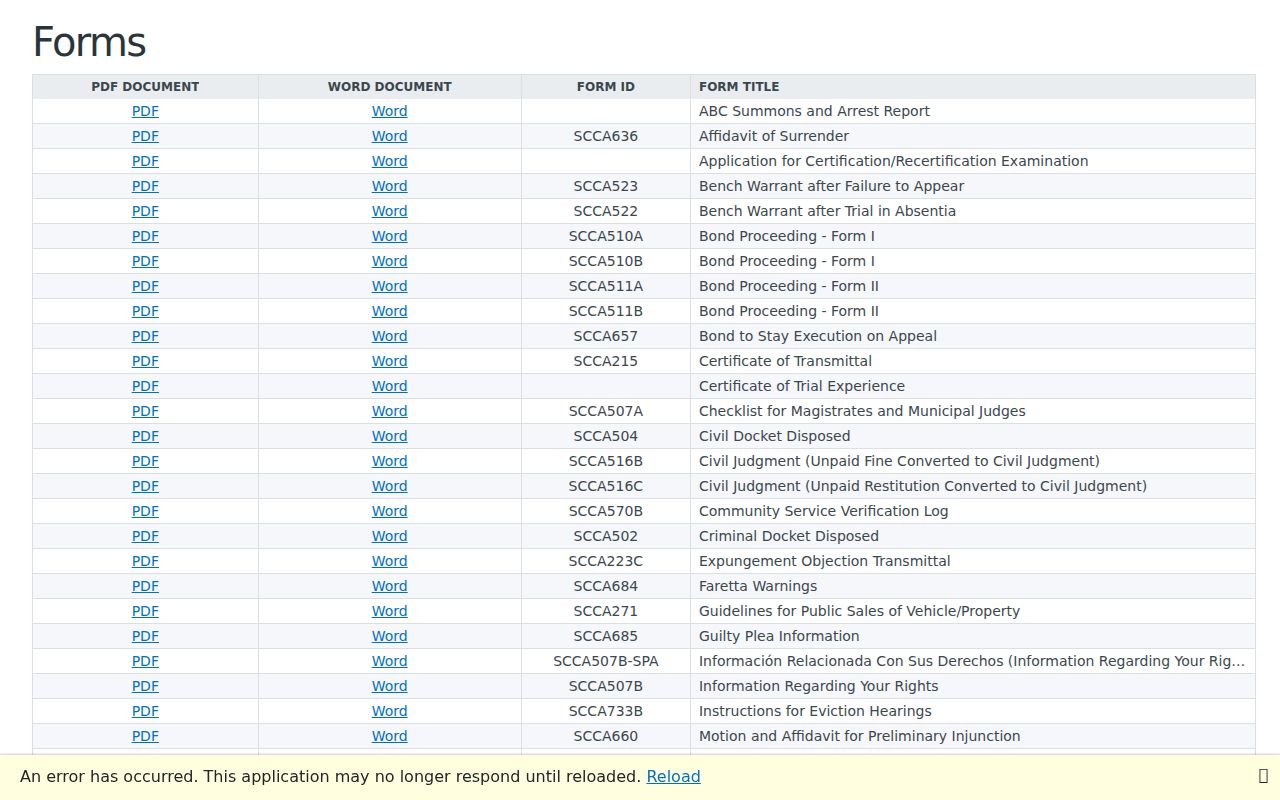 Edgefield County bench warrant lookup, official Summary Court forms index