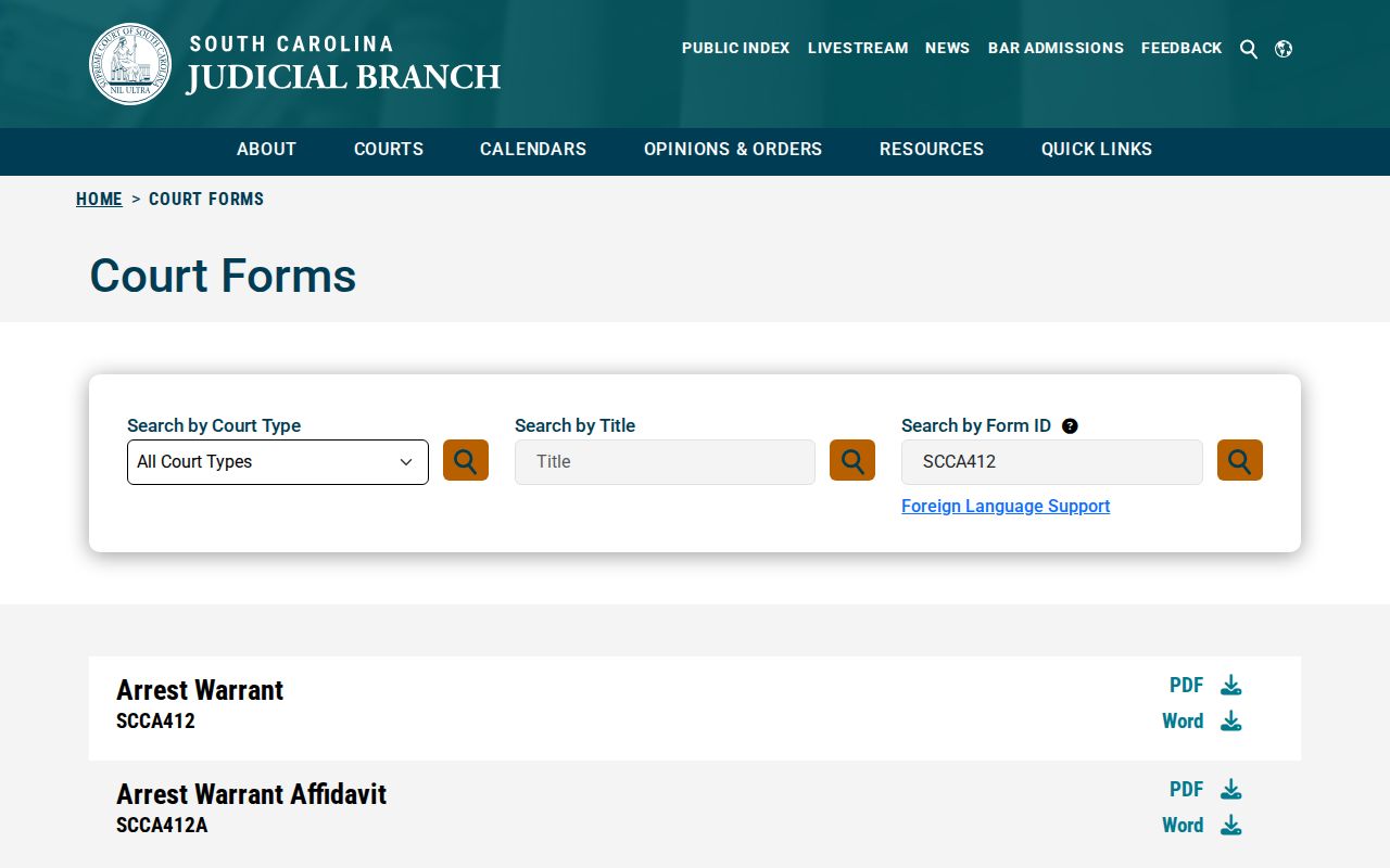 Edgefield County arrest warrant lookup, blank official court forms search
