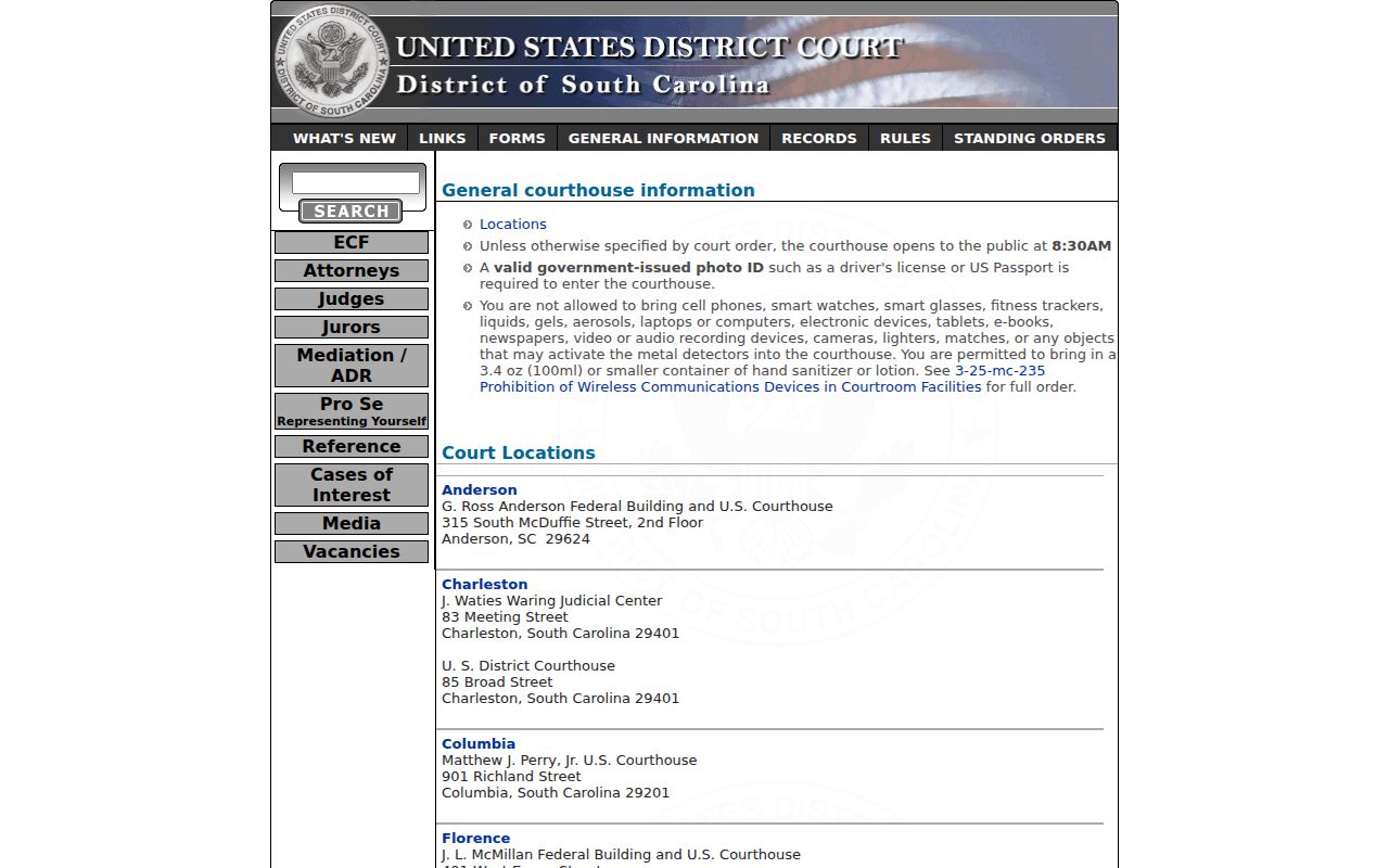 Edgefield County warrant search, federal courthouse public-entry information